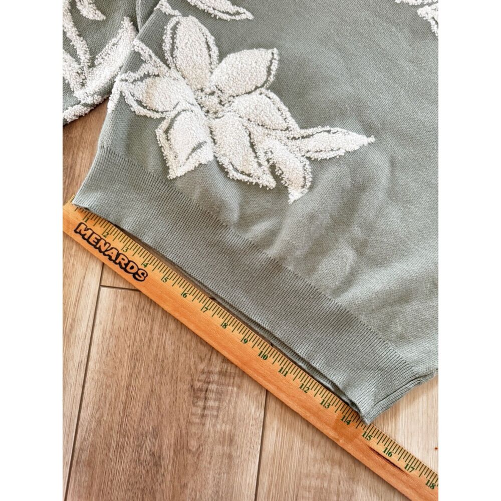 Nicole Miller Sage Cream Floral Sweater Coastal Grandma Embroidered Knit Top S - Picture 11 of 11